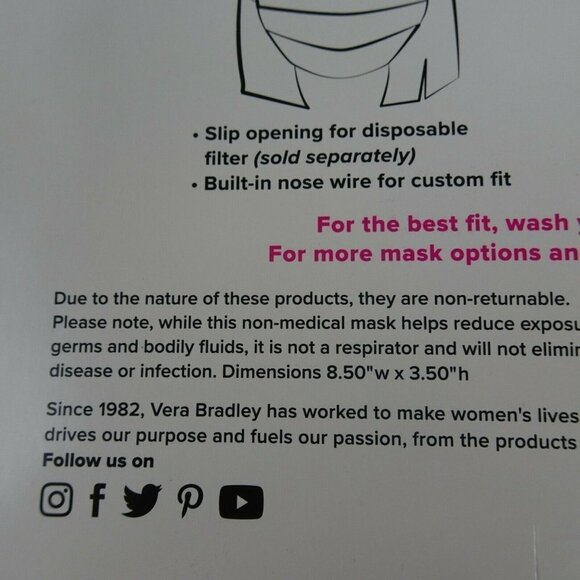 💰3/$25 Vera Bradley 2-Pack Pleated Cloth Face Masks Blue Star Medallion Adult - Picture 9 of 9